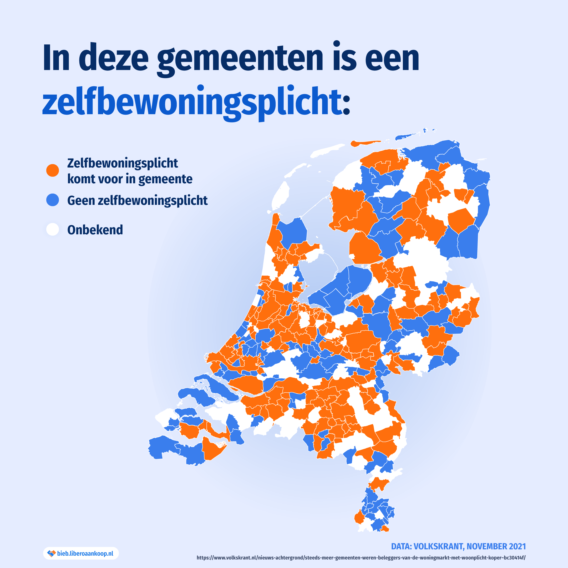 In deze gemeenten is een zelfbewoningsplicht - kaart van Nederland met overzicht